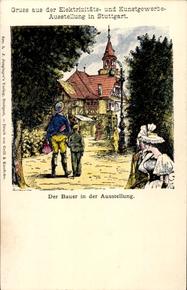 Postwaardestukken Stuttgart Württemberg, Tentoonstelling Elektriciteit en Kunstnijverheid, De Boer, PP 9 D1 02