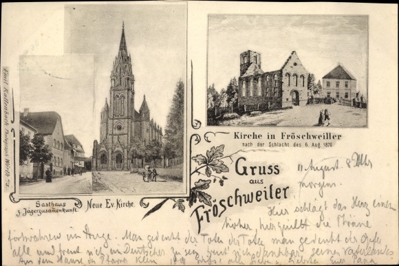 KP Frœschwiller Fröschweiler Alzacja Bas Rhin, nowy kościół ewangelicki, kościół po zm. Bitwa 1870