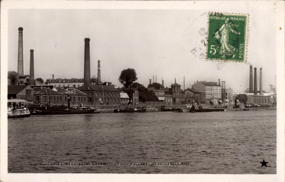 Ak Suresnes Hauts de Seine, Teilansicht, Fabriken am Fluss