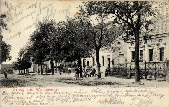 Postcard Wustermark in Havelland, city view with historic buildings, trees, people on the street