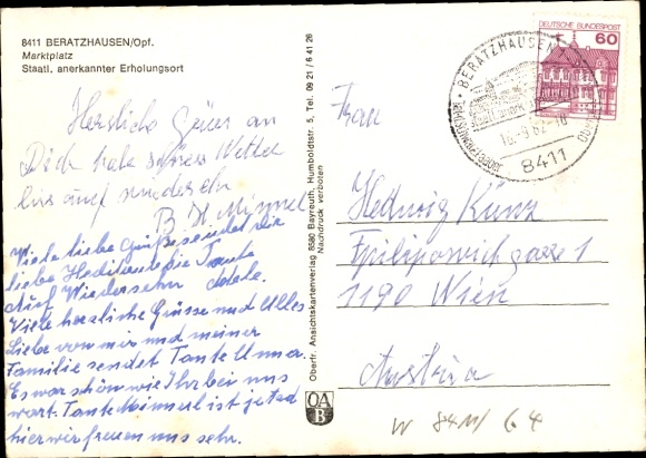 Ak Beratzhausen Oberpfalz, Marktplatz, VW Bus, Kirchturm