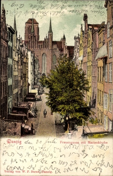 Postcard Gdańsk Danzig, Frauengasse, St. Mary's Church