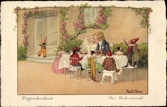 Kunstenaarskaart Ebner, Pauli, poppenhuwelijk, het bruiloftsmaal