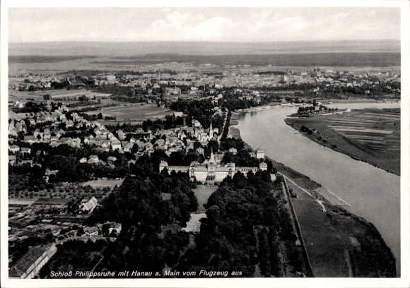 Ak Hanau am Main, Fliegeraufnahme, Schloss Philippsruhe