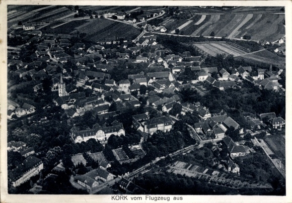Postcard Kork Kehl am Rhein, aerial view of houses and landscape, nmotiv