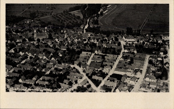 Postcard Iffezheim am Rhein, aerial photograph