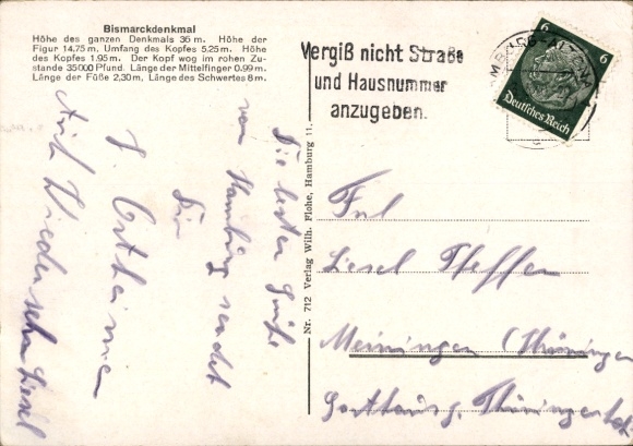 Postcard Hamburg Mitte St. Pauli, Bismarck Monument