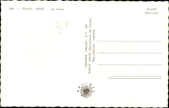 Postcard Pointe Noire Republic of Congo, railway station