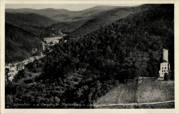 Ak Schriesheim an der Bergstraße, Luftaufnahme von  Bergstraße, Strahlenburg, Ludvigstal