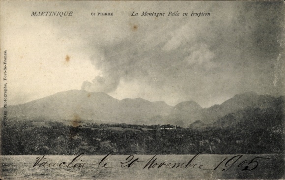 Postcard Martinique, Mont Pelé, volcanic eruption