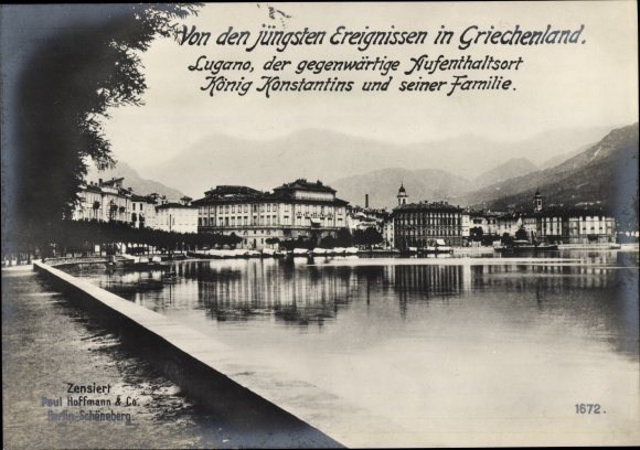 PC Lugano Canton Tessin Switzerland, whereabouts of King Constantine I of Greece, exile