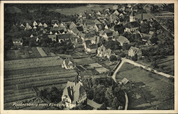 Ak Rudersberg in Württemberg, Luftaufnahme, Häuseransicht, ländliche Umgebung, Flugzeugblick