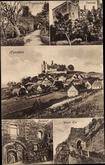 KP Werleshausen Bornhagen, widok zamku Hanstein z miastem, wnętrze, brama, dziedziniec
