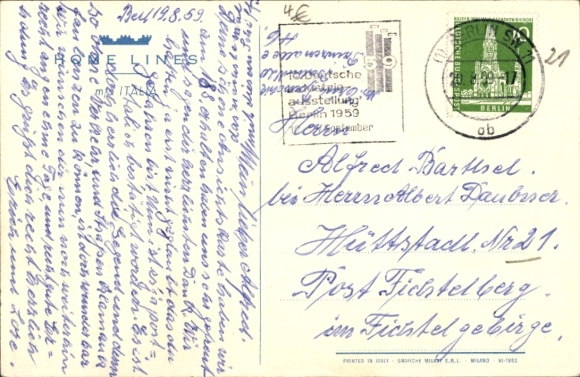 Postcard ship MS Italia on the high seas, Home Lines