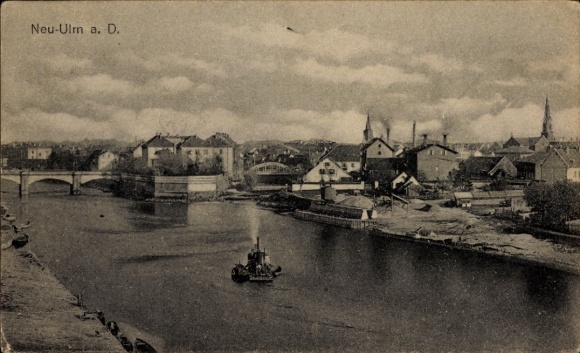 Ak Neu Ulm in Schwaben, Panorama, Brücke