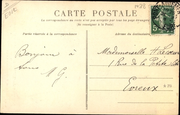 Postcard Corneville les Cloches Eure, Large wooden bridge, Return of herd