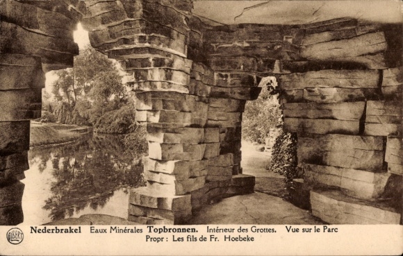 Ansichtkaart Nederbrakel Oost-Vlaanderen, Eaux Minérales, grotten, parkzicht