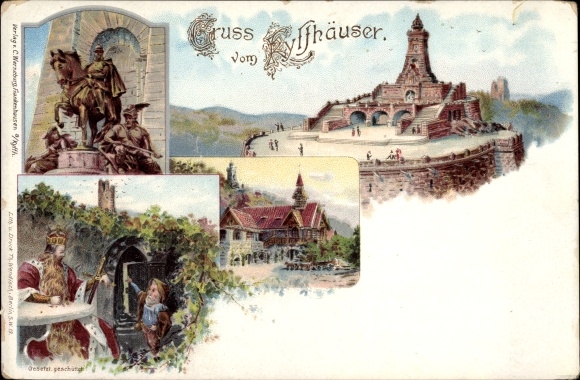 Chromo-Litho Steinthaleben Kyffhäuserland in Thuringia, Kaiser Wilhelm Monument, Barbarossa