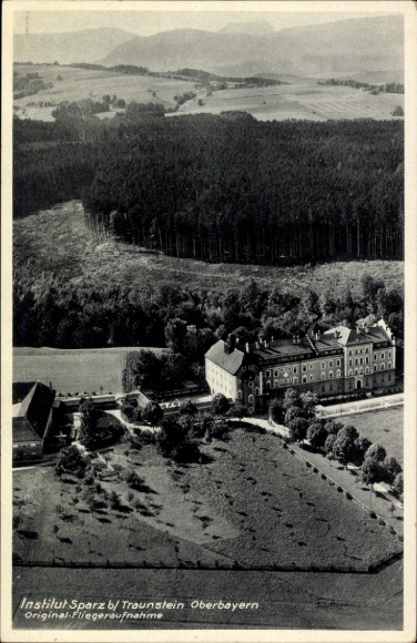 Postcard Sparz Traunstein in Upper Bavaria, aerial photograph of the Sparz Institute, Upper Bavaria, landscape, buildings