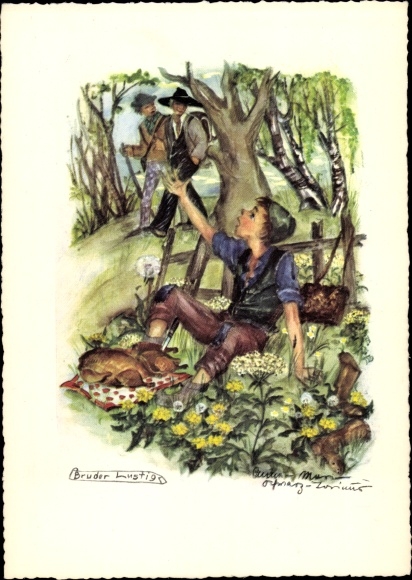 Artist Postcard Schwarz Torinus, Anna, Brother Lustig, fairy tales, Brothers Grimm