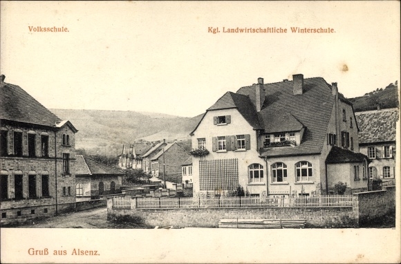 Ak Alsenz im Donnersbergkreis, Volksschule, Kgl. Landwirtschaftliche Winterschule