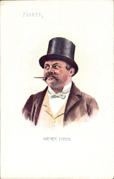 Künstler Ak Wiener Typen, Fiaker, Zylinder