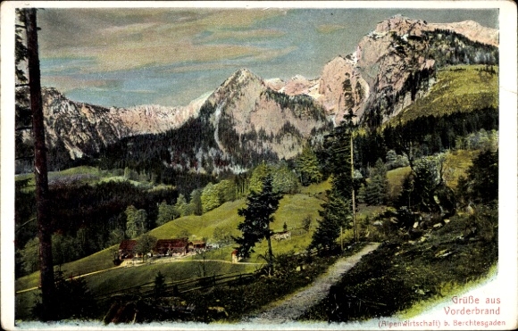 Postcard Schönau am Königssee Upper Bavaria, Alpine Economy Vorderbrand