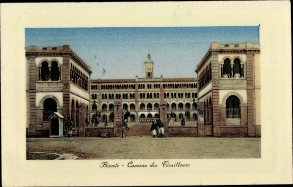 Postcard Bizerte Tunesien, Barracks of Skirmishers