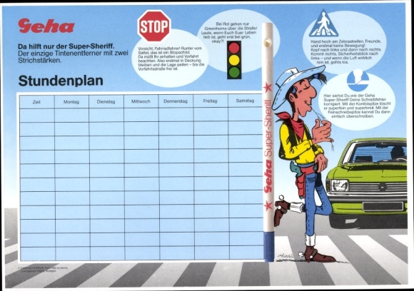 Timetable Geha Super Sheriff Inkkiller - Lucky Luke - around 1980