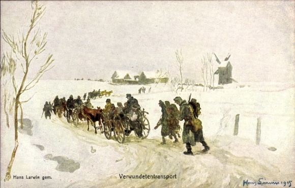 Künstler Ak Larwin, Hans, Verwundetentransport, Kuk Soldaten, I WK
