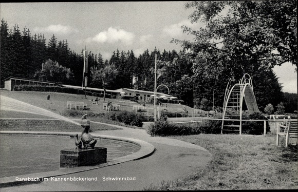Postcard Ransbach Baumbach in the Westerwald, swimming pool