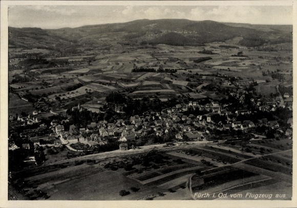 Postcard Fürth in Middle Franconia Bavaria, aerial photograph of rural surroundings, black and white,