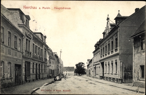 Postcard Nerchau Grimma in Saxony, main street