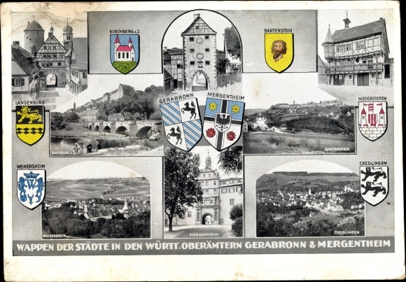 Coat of arms Postcard Gerabronn in Württemberg, coats of arms and views of the cities, Bad Mergentheim