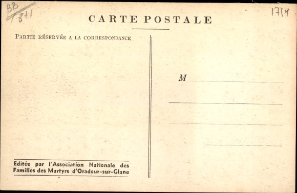 Postcard Oradour sur Glane Haute Vienne, Oradour exit, Kriegszerstörung 2. WK