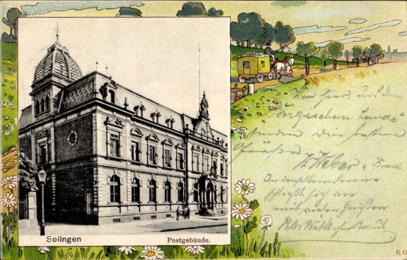 Passepartout Postcard Solingen in the Bergisches Land, post office building