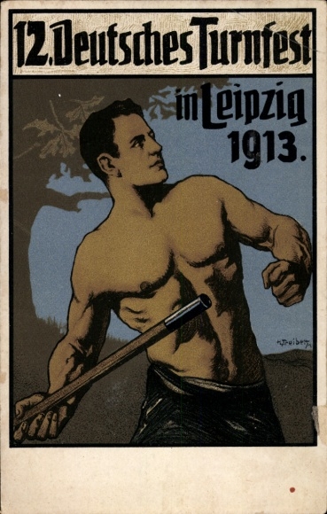 Artist Postcard Leipzig, 12th German Gymnastics Festival 1913, javelin thrower