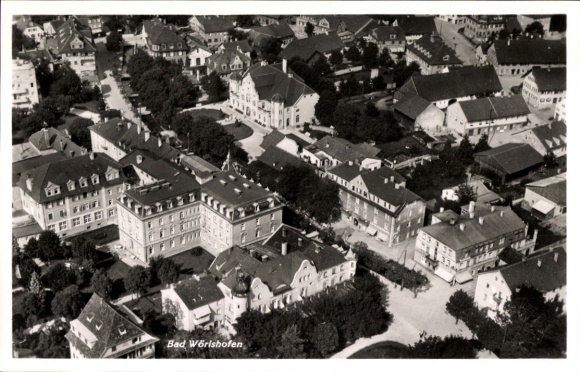 Postcard Bad Wörishofen in Unterallgäu, aerial view of architecture, residential buildings, trees
