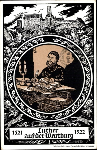 Passepartout lithograph Postcard Eisenach, Luther on the Wartburg, celebration 1921