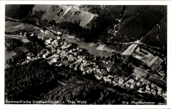 Postcard Unterweißbach in the Thuringian Forest, aerial photograph