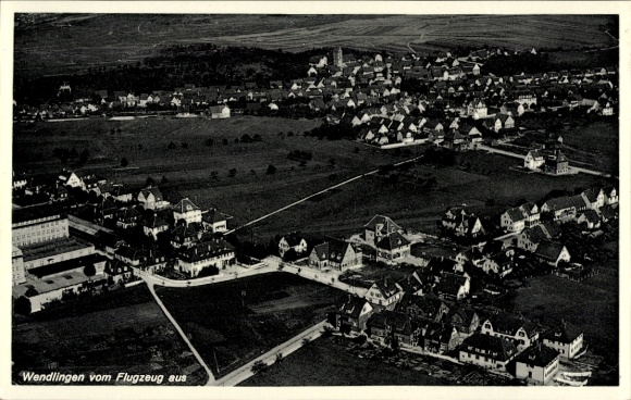 Postcard Wendlingen am Neckar Baden Württemberg, aerial photograph of houses, landscape, aircraft photograph