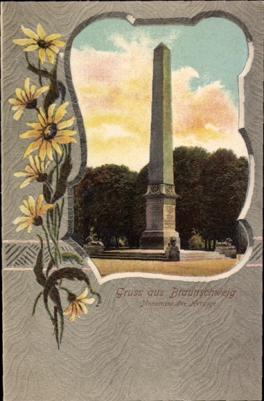 Passepartout Ak Braunschweig in Niedersachsen, Obelisk auf dem Löwenwall, Monument
