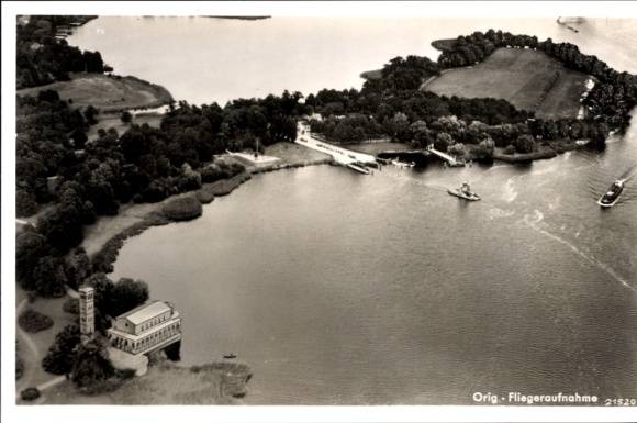 Postcard Potsdam-Sacrow, Church of the Redeemer, aerial photograph