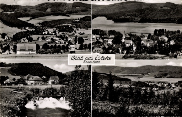 Postcard Eslohe in Sauerland, panorama, partial views