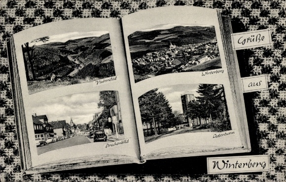 Postcard Winterberg in Sauerland, Astenturm, total view, Nuhnetal