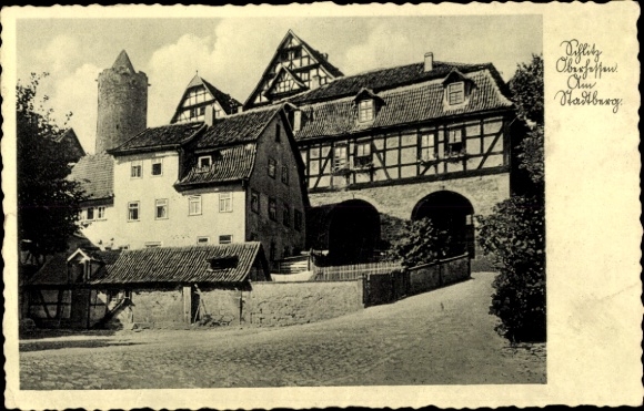 Ak Schlitz in Hessen, Am Stadtberg, vakwerkhuis, toren