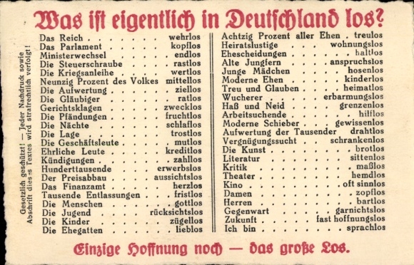 Ak Was ist eigentlich in Deutschland los, Einzige Hoffnung noch das große Los