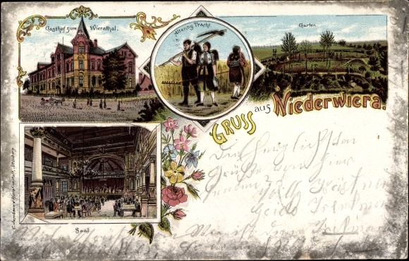 Chromo-Litho Niederwiera Oberwiera in Saxony, Gasthof zum Wieratal, hall, Altenburger peasant costume