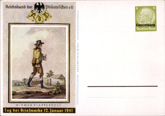 Ganzsachen Ak Wiener Klapperpost, Tag der Briefmarke, 12. Januar 1941, KDF