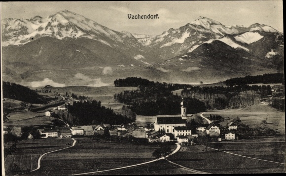 Postcard Vachendorf in Upper Bavaria, Alps, panorama, church